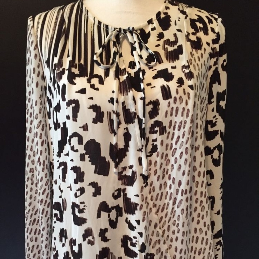 CAbi Animal Print Faux Wrap Long Sleeve Blouse Top
